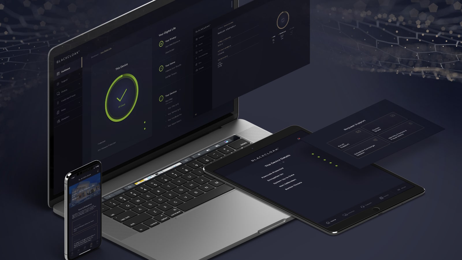 BlackCloak's personal device security platform for laptops, smartphones, tablets, and more.