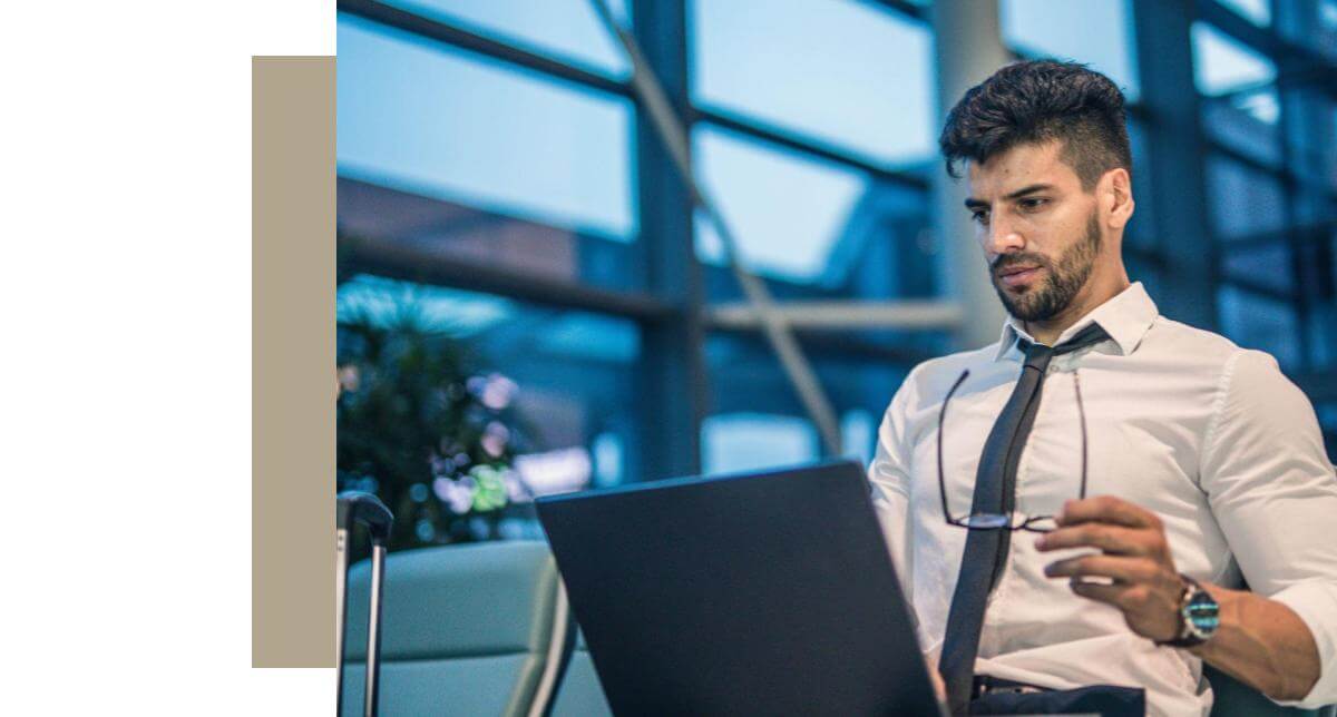 Young executive on public wi-fi