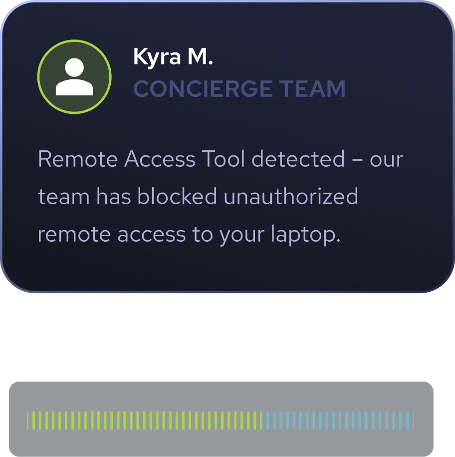 A concierge team alert and protection progress in the BlackCloak app