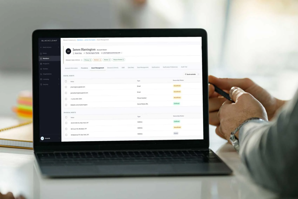 An executive reviewing their BlackCloak onboarding on a laptop