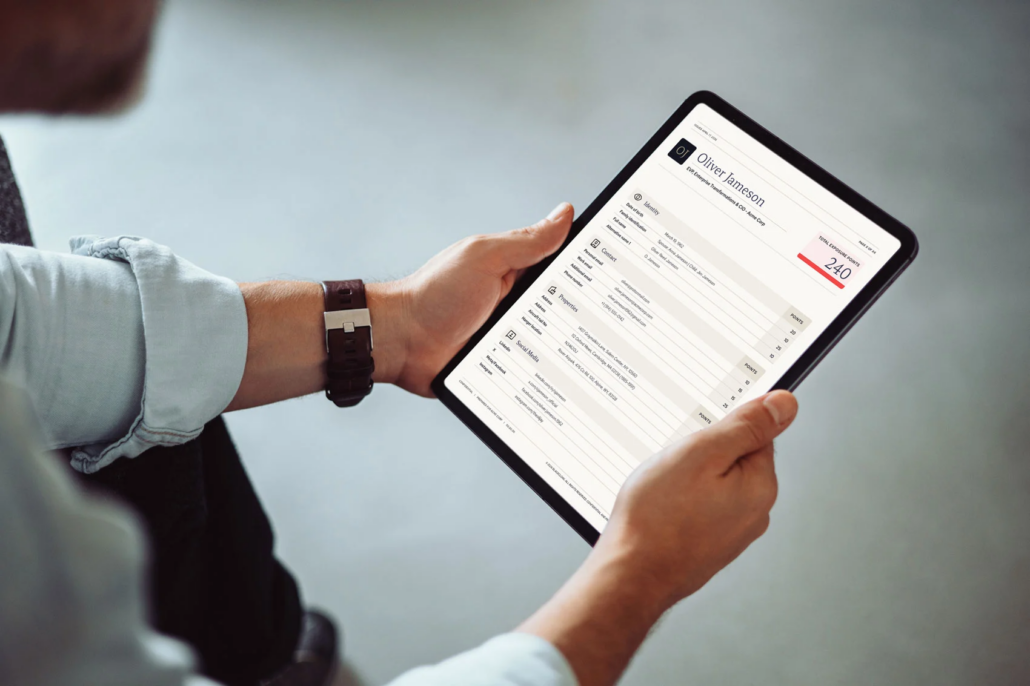 A digital risk exposure report on a tablet